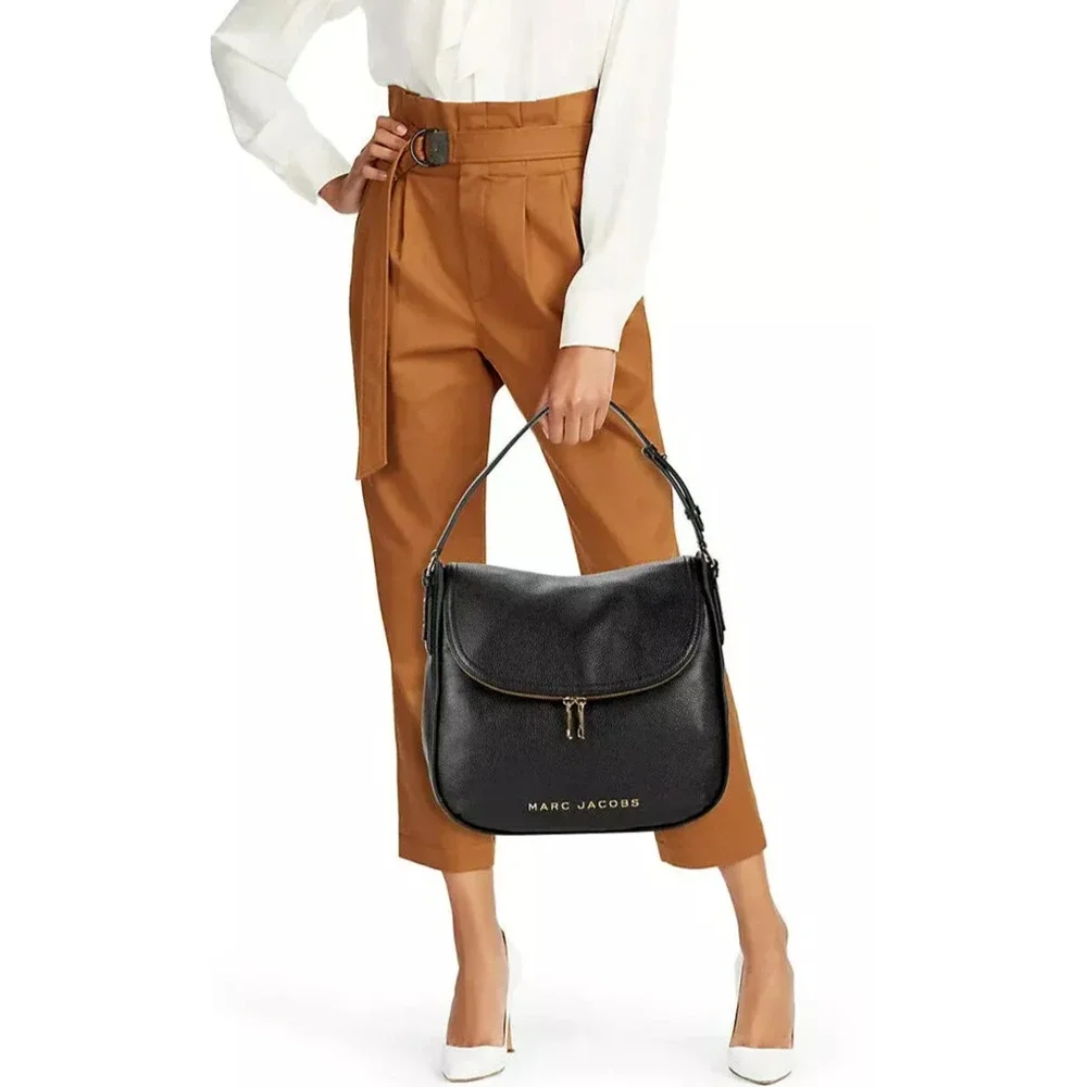 Marc Jacobs The Groove Black Pebbled Leather Flap Closure Hobo Shoulder Bag